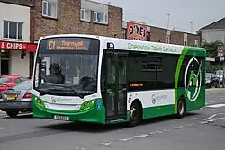 A third generation Enviro200 operated by Newport Transport showing the LED lights below the headlights.