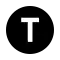 The letter T on a black circle