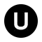 The letter U on a black circle