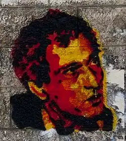 Graffiti portrait of the famous Palestinian cartoonist Naji Al Ali, in Ramallah down town in 2012