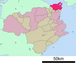Location of Naruto (highlighted) in Tokushima Prefecture