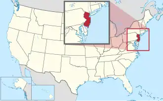 Map of the United States with New Jersey highlighted