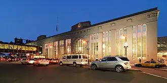 Newark Penn Station in Newark at dusk in June 2015