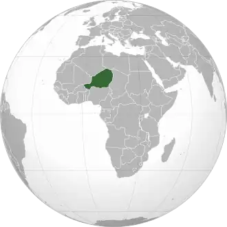 Location of &nbsp;Niger&nbsp;&nbsp;(dark green)