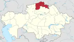 Map of Kazakhstan, location of North Kazakhstan Region highlighted
