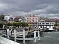 Nyon seen from Lake Geneva in October