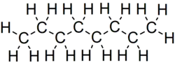 Skeletal formula of octane with all implicit carbons shown, and all explicit hydrogens added