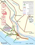 The war was over the Shatt al-Arab waterway (the dotted blue and black line)