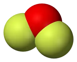 Space-filling model of the oxygen difluoride molecule