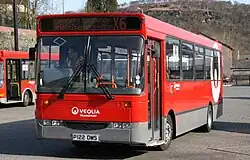 Dennis Dart with Alexander Dash bodywork with a horizontal windscreen with Veolia Transport in Pontypridd (after improvements)