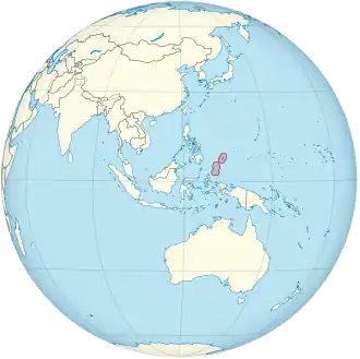 Location of Palau (circled) in the western Pacific Ocean.