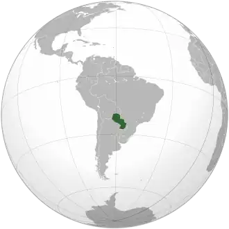 Location of &nbsp;Paraguay&nbsp;&nbsp;(dark green)in South America&nbsp;&nbsp;(grey)