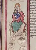 This miniature painting of Mary and the baby Jesus is in the Parc Abbey Bible of the 12th century.