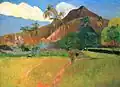 Paul Gauguin, Tahitian Landscape, (1893). Gauguin usually painted people but sometimes painted brightly-coloured landscapes.