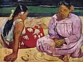 Paul Gauguin, Women on the Beach, (1891). Gauguin has painted these women so that shapes, colour and patterns are important.
