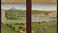 Detail from the Pérussis Altarpiece, the earliest depiction of the bridge, c. 1480. One arch near the center of the bridge has collapsed.