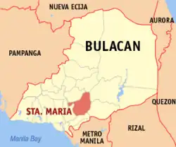 Map of Bulacan showing the location of Santa Maria