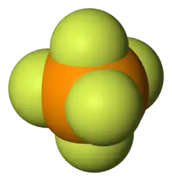 Space-filling model of the phosphorus pentafluoride molecule