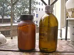 Phosphorus pentachloride (left) and phosphorus trichloride (right)
