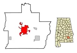 Location of Troy in Pike County, Alabama.