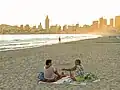 Playa Poniente in Benidorm when the sun sets.