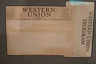 Telegram sent to the family of an American POW captured by Nazi Germany during WWII