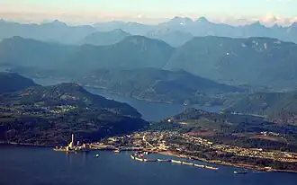 An aerial view of Powell River in 2004