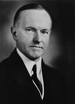 Black-and-white photographic portrait of Calvin Coolidge
