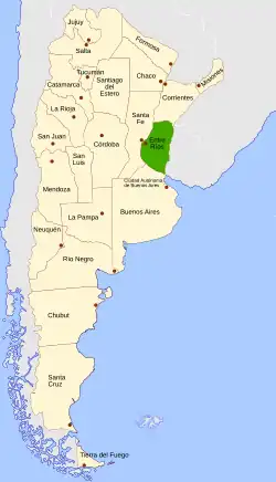 Location of Entre Ríos within Argentina