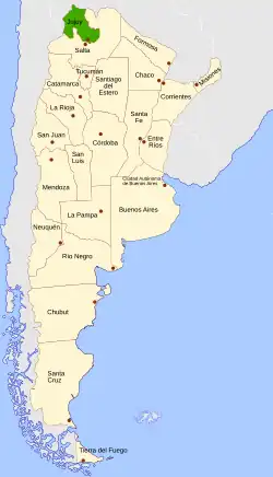 Location of Jujuy within Argentina