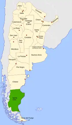 Location of Santa Cruz within Argentina