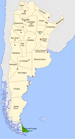 Location of Tierra del Fuego Province within Argentina