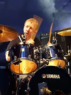Rowntree performing with Blur in Rome in 2013