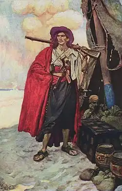 A pirate with a blunderbuss.