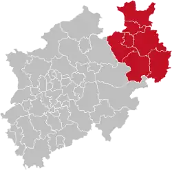 Map of North Rhine-Westphalia highlighting the  Regierungsbezirk of Detmold