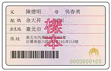 The back of Identity Card (身分證) of a Taiwanese.