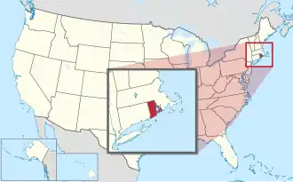 Map of the United States with Rhode Island highlighted