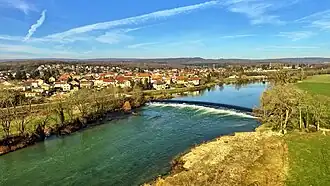 Roche-lez-Beaupré and the weir on the Doubs river