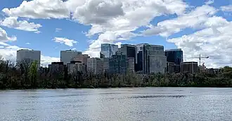 Arlington's Rosslyn neighborhood seen across the Potomac River from Washington Harbour