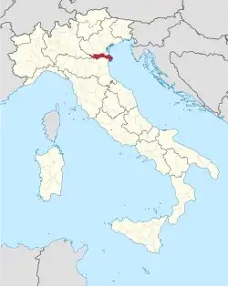 Map with the province of Rovigo in Italy
