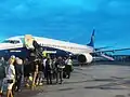 Ryanair boarding place outside.