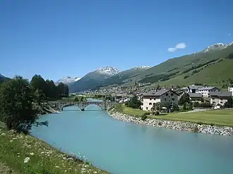 S-chanf at Inn river with Zuoz in the background