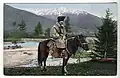 Altai man in national suit on horseback.