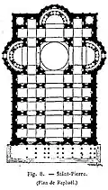 Raphael's plan is simpler and is for a Latin Cross like the old basilica.