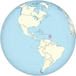 Saint Lucia on the globe (Americas centered)