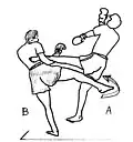 The counterattack in circular on the support leg, after a seizing of leg.