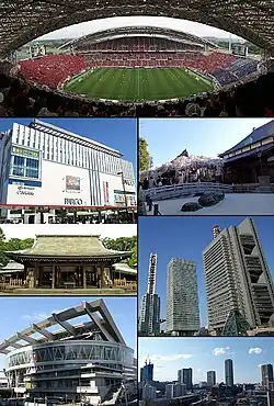 From top left: Saitama Stadium 2002, Urawa Parco, Gyokuzouin, Hikawa Shrine, Saitama New City Center, Saitama Super Arena, Musashi urawa