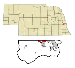 Location of La Vista within Nebraska and Sarpy County