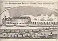 Katterburg and Gonzaga's palace near Wien river in 1672. In&nbsp;the background the hill of later Gloriette.