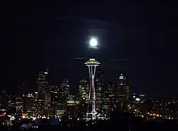 The Space Needle at night.
